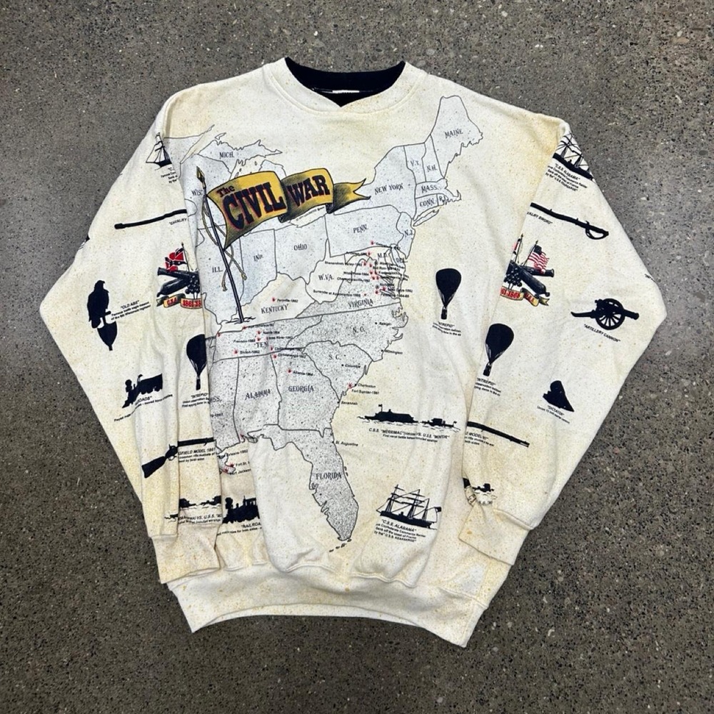Vintage 90s Civil War Map Crewneck Sweatshirt AOP (Size XL)